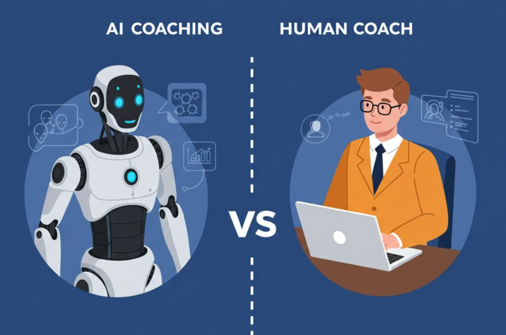 Illustration of an android coach vs human coach