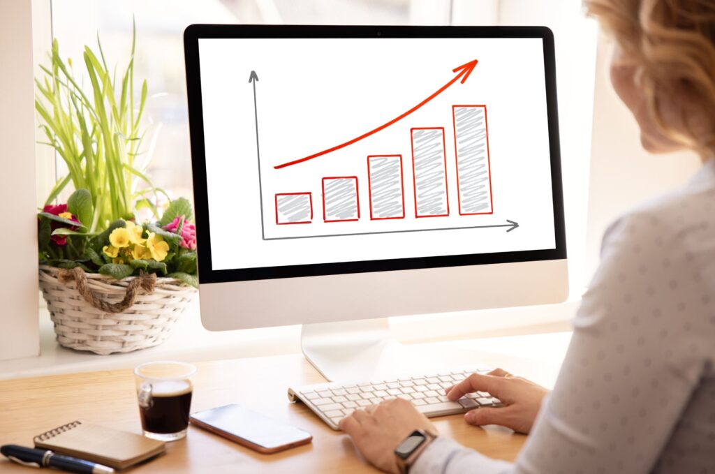 Graph on screen showing increasing in numbers