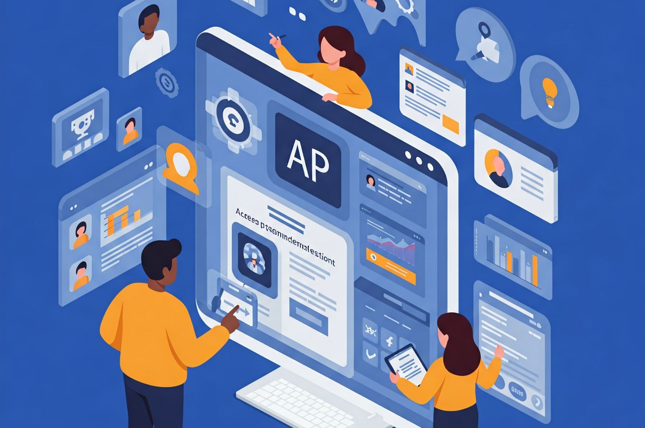 Illustration of people using different tech tools